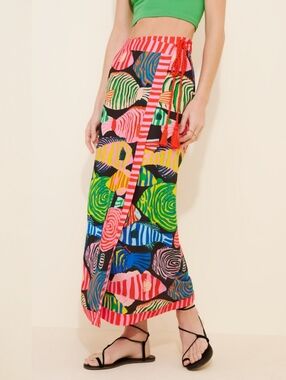 Farm Rio Wrap Fish Print Midi Skirt